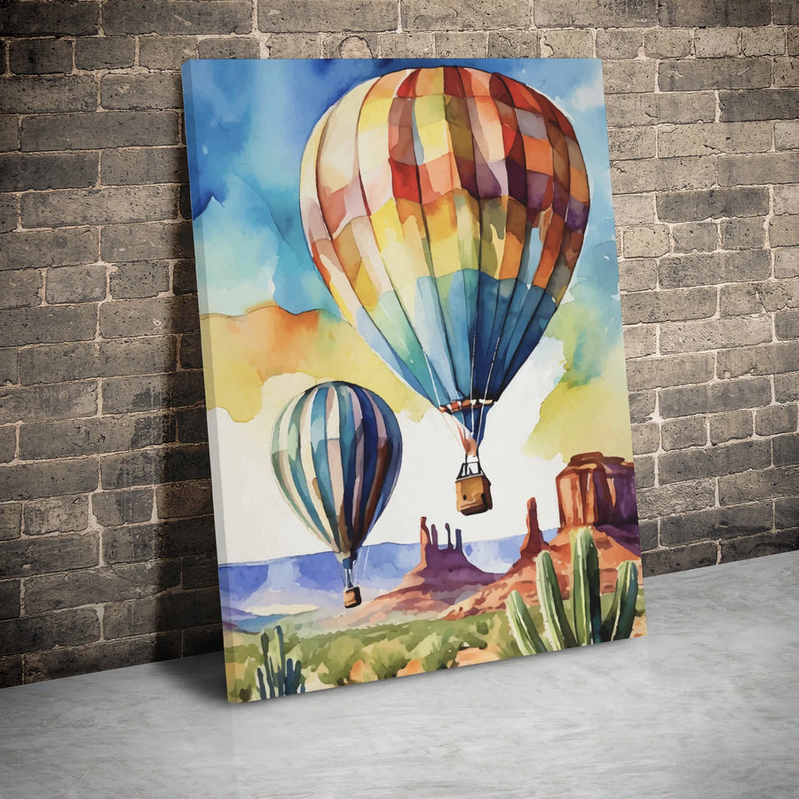Southwest Desert Landscape Canvas Art | Watercolor Hot Air Balloon Print | Premium 1.25-Inch Gallery Wrap | Southwestern Home Decor Gift