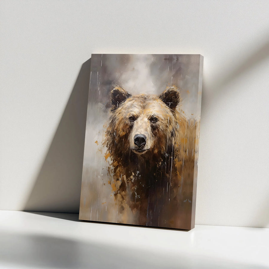 Brown Bear Canvas Wall Art | Abstract Wildlife Portrait | Premium Gallery Wrap Print | Nature Inspired Home Decor Gift