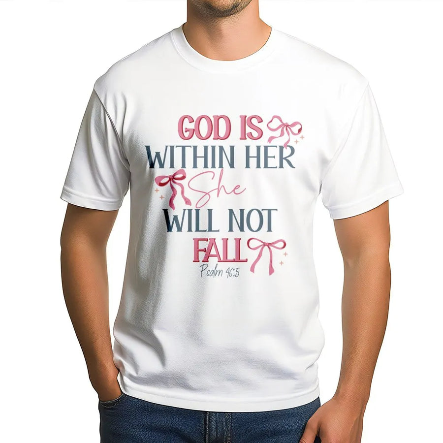 God Is Within Her T-Shirt | Psalm 46:5 Coquette Aesthetic Design | Premium Cotton Religious Apparel | Christian Faith Gift for Women