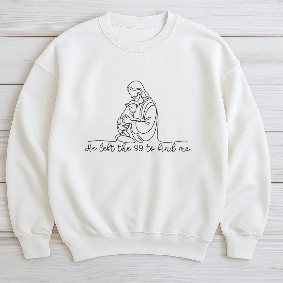 He Left The 99 Sweatshirt | Minimalist Jesus with Lamb Line Art | Soft Cotton Unisex Tee | Faith Based Apparel Gift for Believers