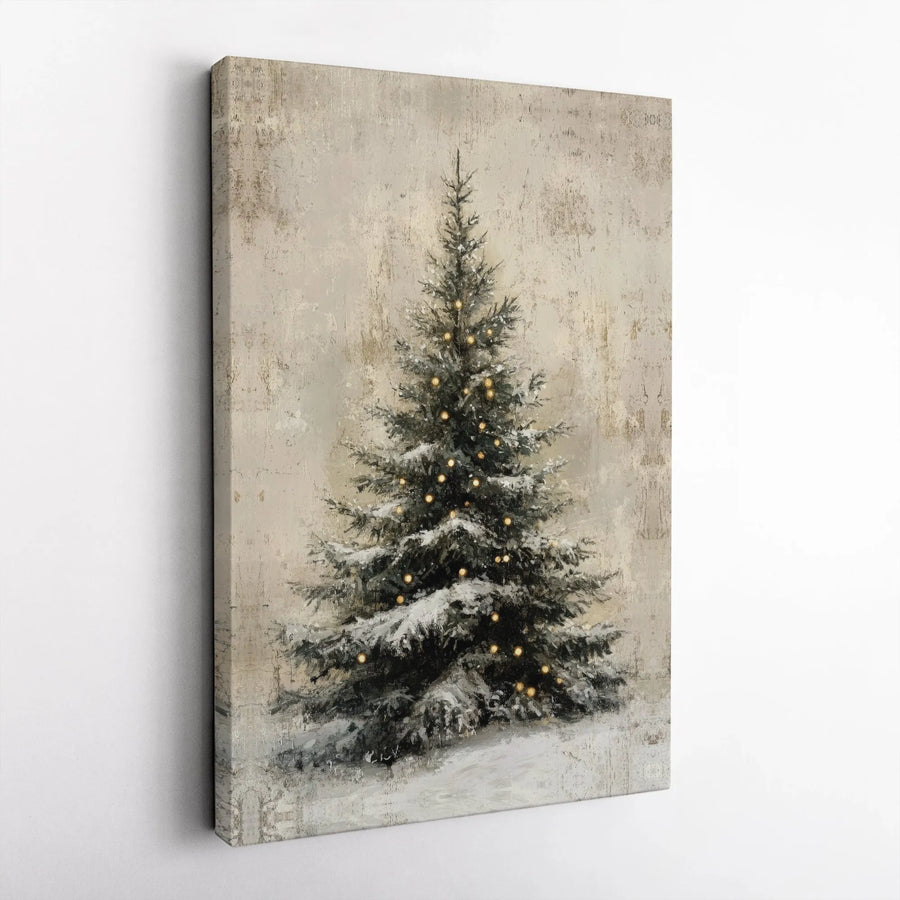 Rustic Christmas Tree Canvas | Snow Covered Pine Wall Art | Premium Gallery Wrap Decor | Festive Holiday Gift for Home