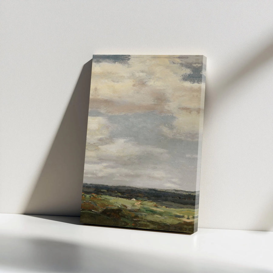 Landscape Canvas Wall Art | Moody Cloudy Sky Minimalist Painting | Premium Gallery Wrap Print | Modern Living Room Home Decor