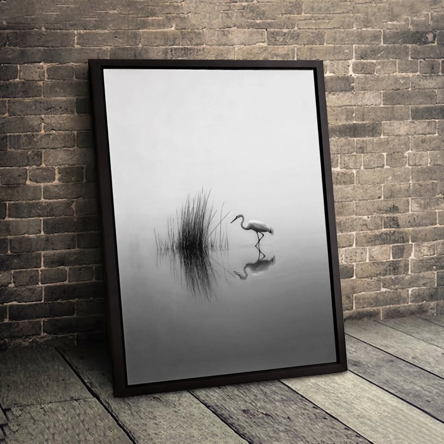 Egret Wall Art Print | Minimalist Heron Nature Photography | Premium Gallery Wrapped Canvas | Serene Home Office Decor Gift
