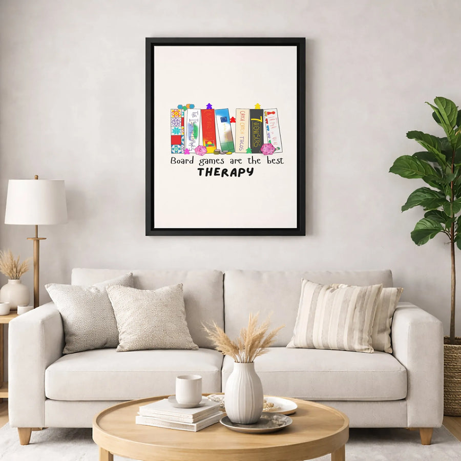 Board Game Wall Art | Board Games Are The Best Therapy Shelf Print | Premium Gallery Wrapped Canvas | Gamer Room Decor & Gift for Tabletop Gamers