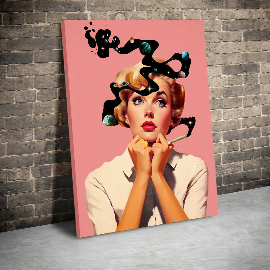 Surreal Pop Art Canvas Print | Retro Galaxy Woman Wall Art | Premium Gallery Wrapped Decor | Unique Living Room Gift