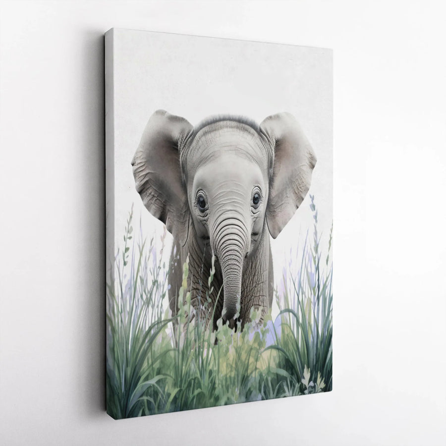 Baby Elephant Canvas Wall Art | Watercolor Safari Animal Nursery Decor | Premium Fade-Resistant Print | Cute Wildlife Gift For Kids Room