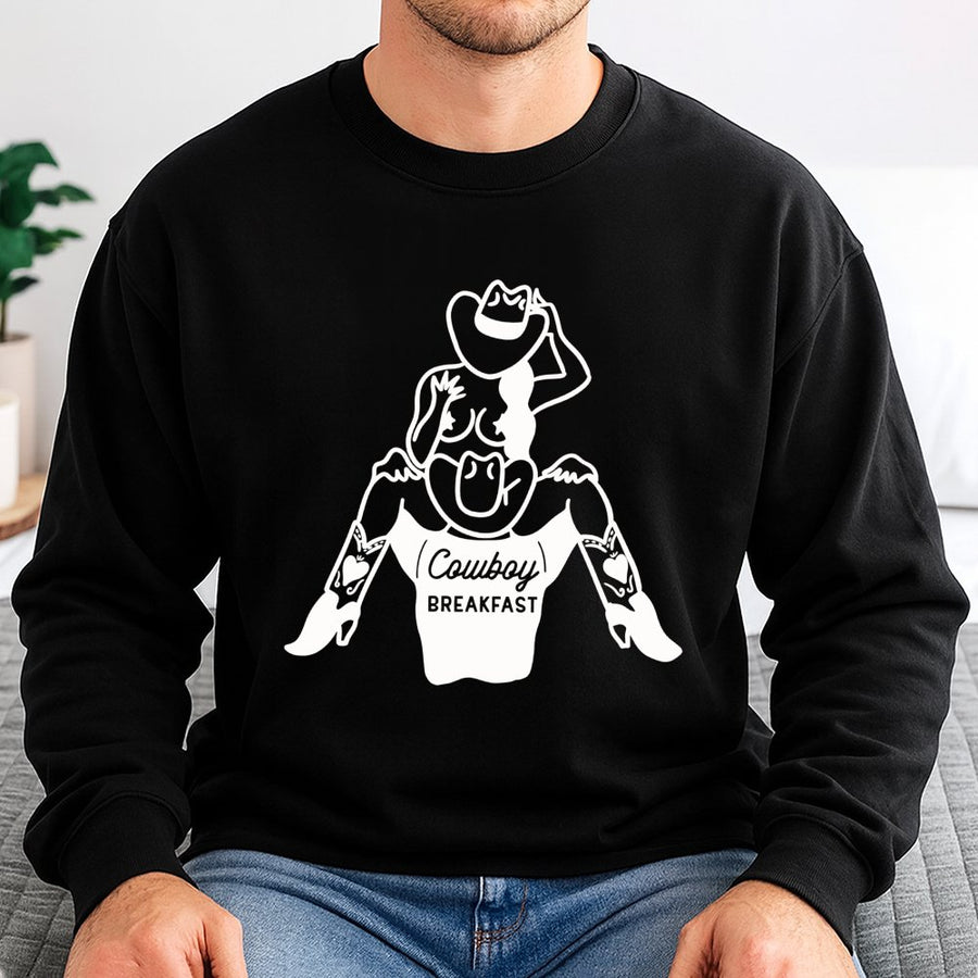 Cowboy Breakfast Sweatshirt | Funny Western Rodeo Pinup Graphic | Premium Cotton Blend | Edgy Cowgirl Gift for Country Music Lovers