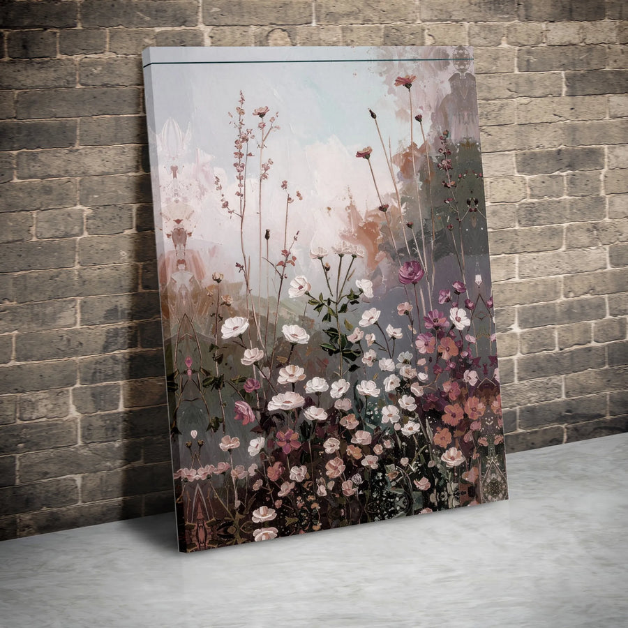 Abstract Wildflower Field Canvas Wall Art | Soft Pastel Meadow Floral Painting | Premium Gallery-Wrapped Print | Elegant Home Decor for Living Room