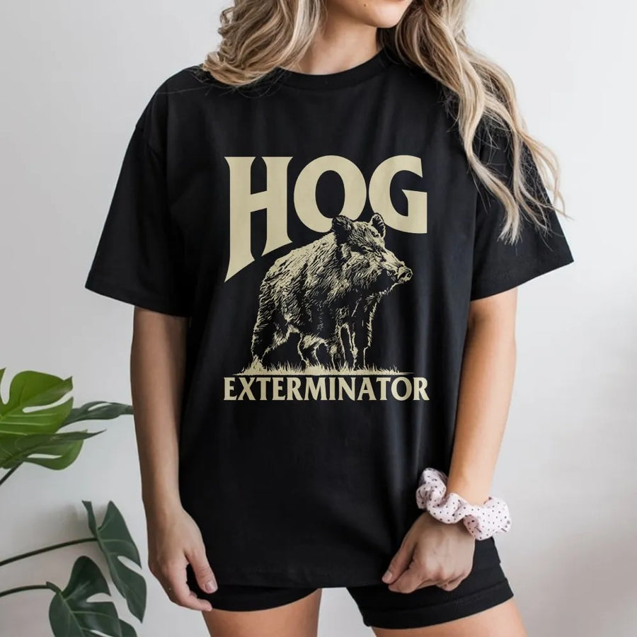 Hog Exterminator T-Shirt | Vintage Wild Boar Graphic Tee | Premium Cotton | Funny Gift for Hunter