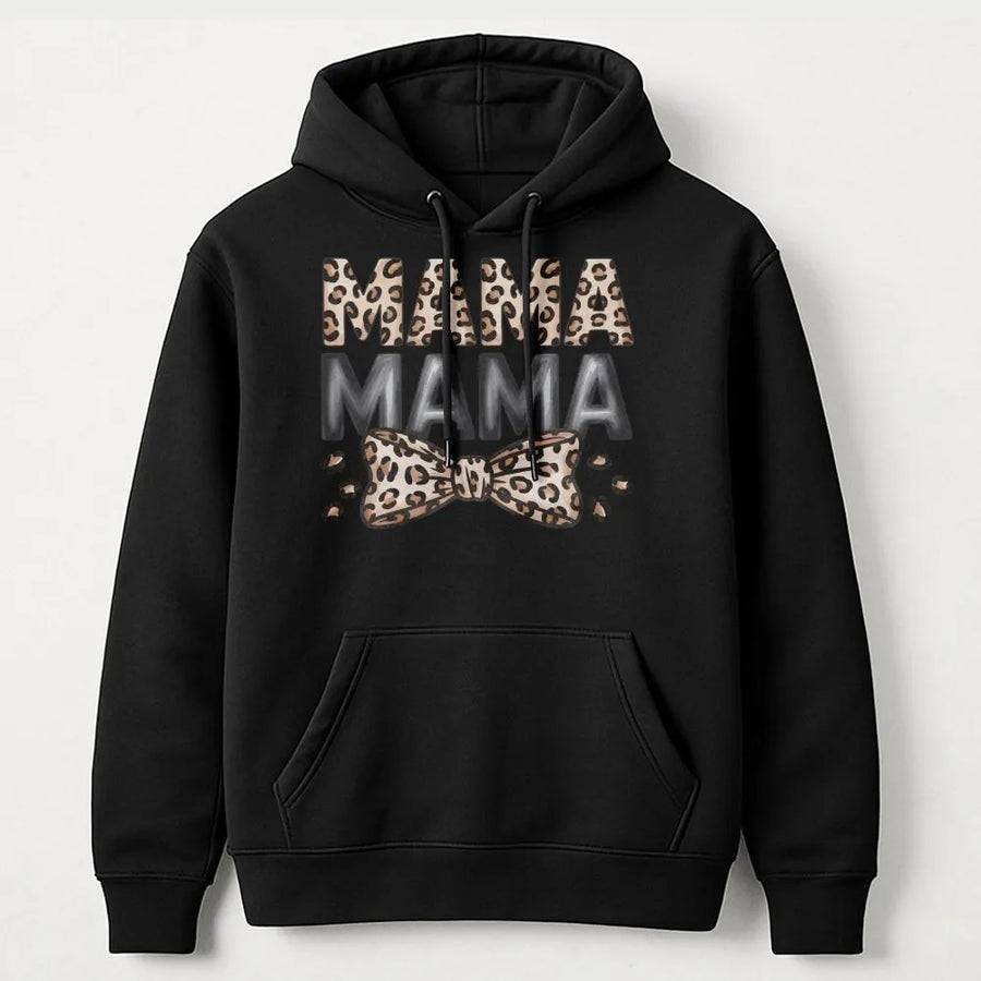 Leopard Mama Hoodie | Animal Print Graphic with Bow Design | Premium Soft Cotton Tee | Cute Mother's Day Gift for Mom