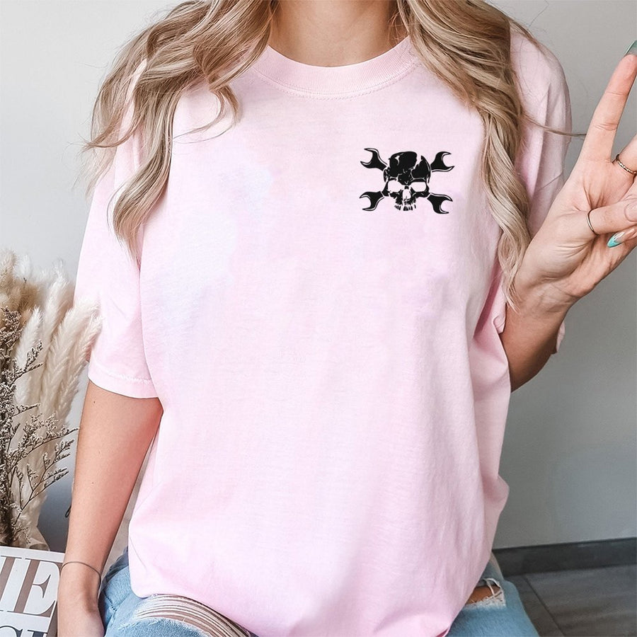 Skull and Wrench Mechanic T-Shirt | Edgy Tradesman Graphic Print | 100% Cotton Premium Tee | Construction Worker Gift for Men & Women