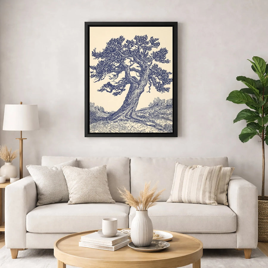 Windswept Tree Wall Art Canvas | Gnarled Nature Linocut Print | Premium Gallery-Wrapped Fade-Resistant Decor | Botanical Home & Office Gift