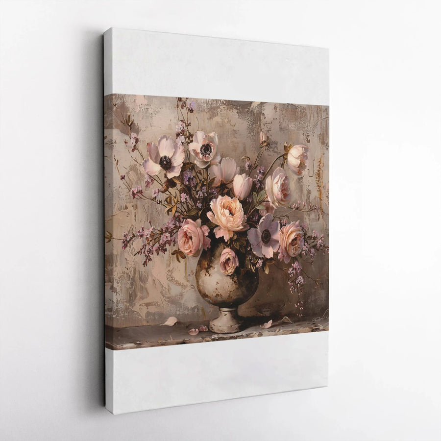Vintage Floral Still Life Canvas | Pink Peony and Rose Bouquet Art | Gallery-Quality 1.25 Inch Thick Frame | Elegant Wall Decor for Home Office