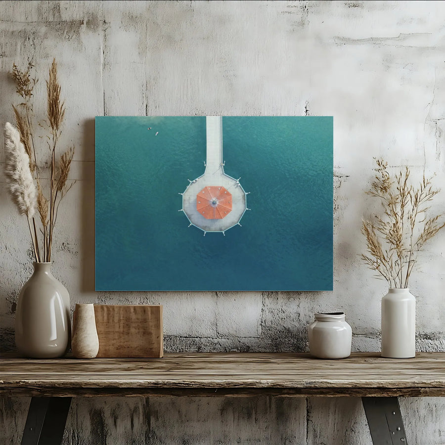 Aerial Pier Canvas Wall Art | Minimalist Top-Down Ocean Drone Art | Premium Gallery Wrapped Canvas | Modern Coastal Home Decor Gift