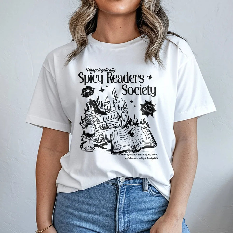 Spicy Readers Society T-Shirt | Smut Book Lover Graphic Tee | Premium Cotton Booktok Merch | Gift for Romance Readers & Book Club Members