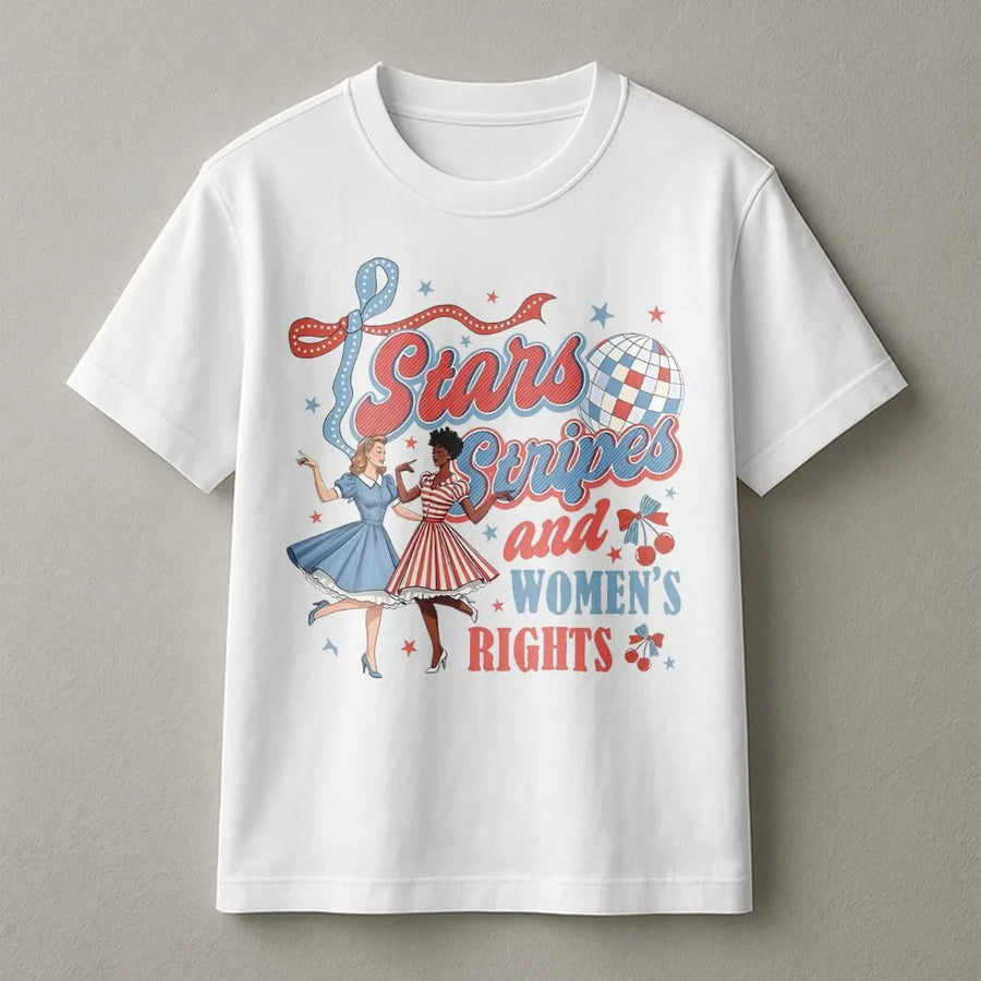 Stars Stripes and Women's Rights T-Shirt | Retro Patriotic Girl Power Design | Soft Cotton Blend Sweatshirt | Gift for Feminist Activist