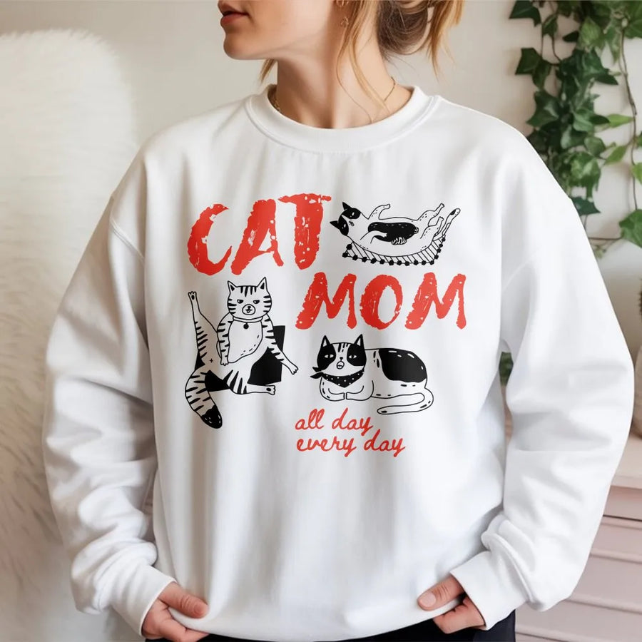 Cat Mom Graphic Sweatshirt | Funny Sketch Cats Design | Premium Soft Cotton | Unique Gift for Cat Lover