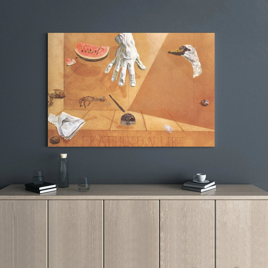 Surrealist Fine Art Canvas Print | Feather Equilibrium Abstract Still Life | Premium 1.25 inch Gallery Wrap | Unique Home Office Decor Gift
