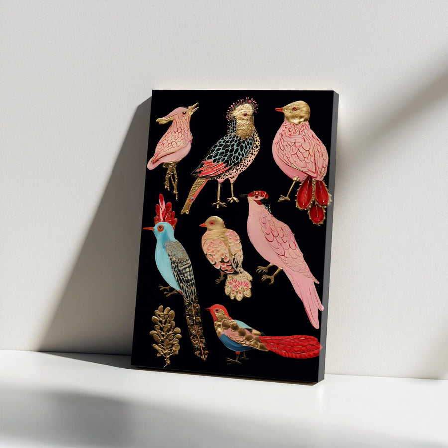 Exotic Bird Canvas Wall Art | Vintage Chinoiserie Style Birds with Gold Detail | Premium Gallery Wrap Canvas | Collector's Gift for Bird Lover