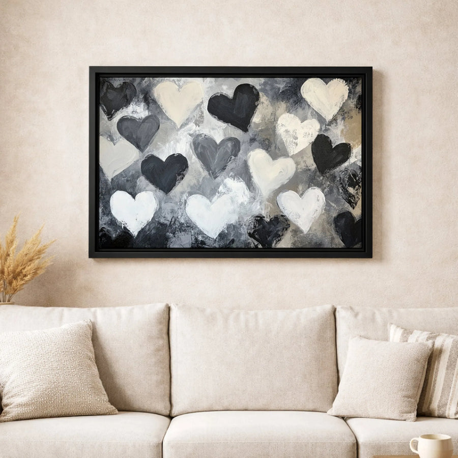 Abstract Heart Canvas Wall Art | Monochrome Black and White Brushstroke Painting | Premium Gallery Wrap Decor | Modern Minimalist Gift for Home