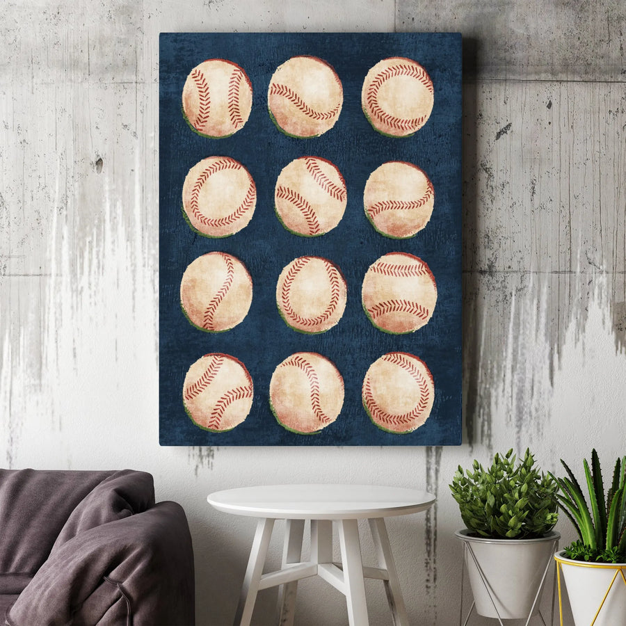 Vintage Baseball Canvas Print | Rustic Weathered Baseball Pattern | Premium Gallery Wrapped Canvas | Sports Fan Man Cave Decor Gift