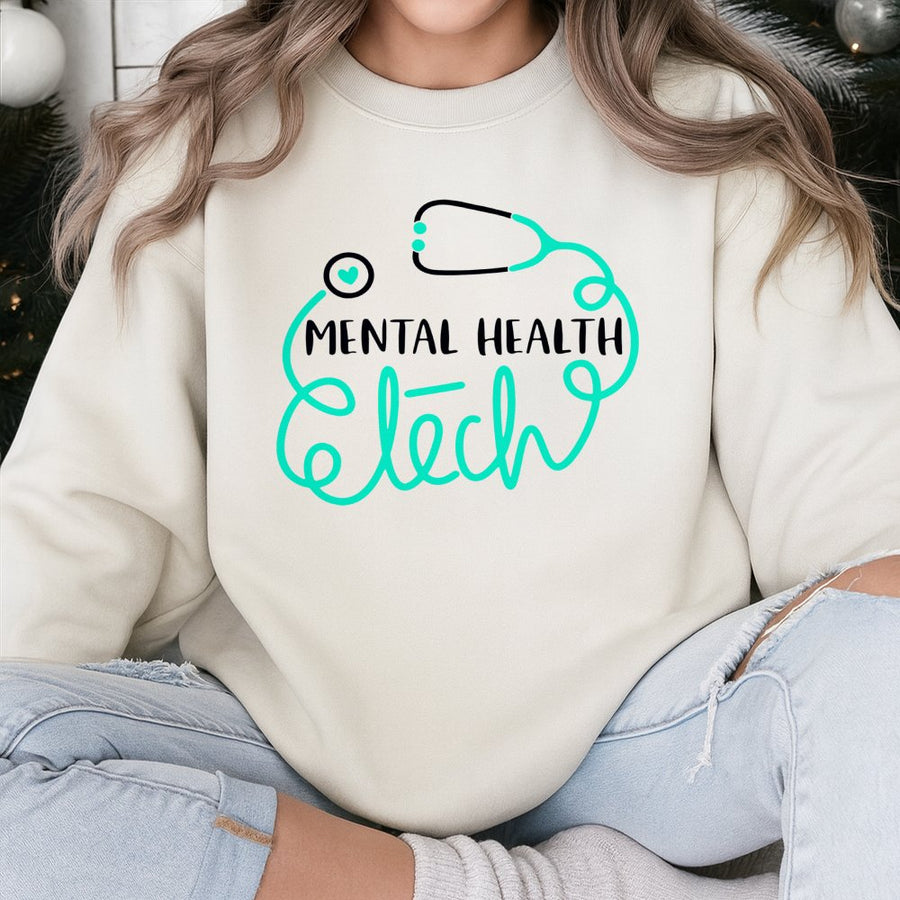 Mental Health Tech Sweatshirt | Stethoscope Heart Graphic | Premium Cotton Blend | Gift for Psychiatric Technician or Mental Health Worker