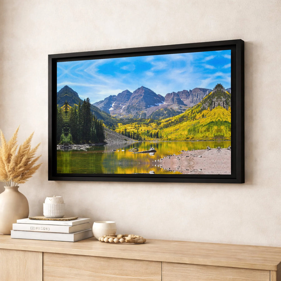 Maroon Bells Canvas Wall Art | Colorado Mountain Landscape in Autumn | Premium Gallery Wrap Print | Nature Home Decor for Living Room