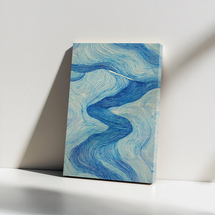 Abstract Wavy Blue River Canvas Print | Modern Line Art Wall Decor | Premium 1.25-inch Gallery Wrap | Minimalist Bedroom Living Room Art Gift