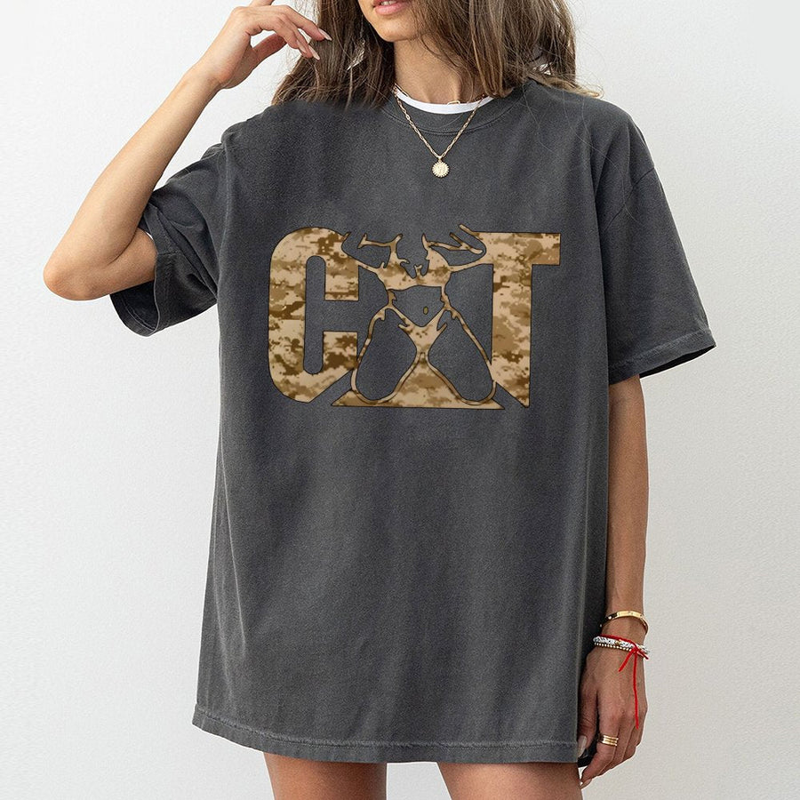 Cat Camo Graphic T-Shirt | Distressed Military Style Cat Print | Premium 100% Cotton | Gift for Cat Lovers & Outdoor Enthusiasts