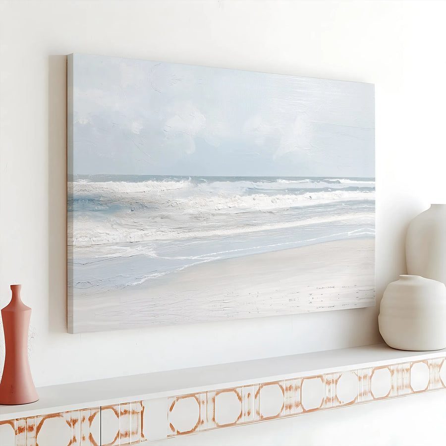 Coastal Beach Canvas Wall Art | Minimalist Textured Seascape Print | Premium Gallery Wrapped Canvas | Modern Living Room Decor Gift