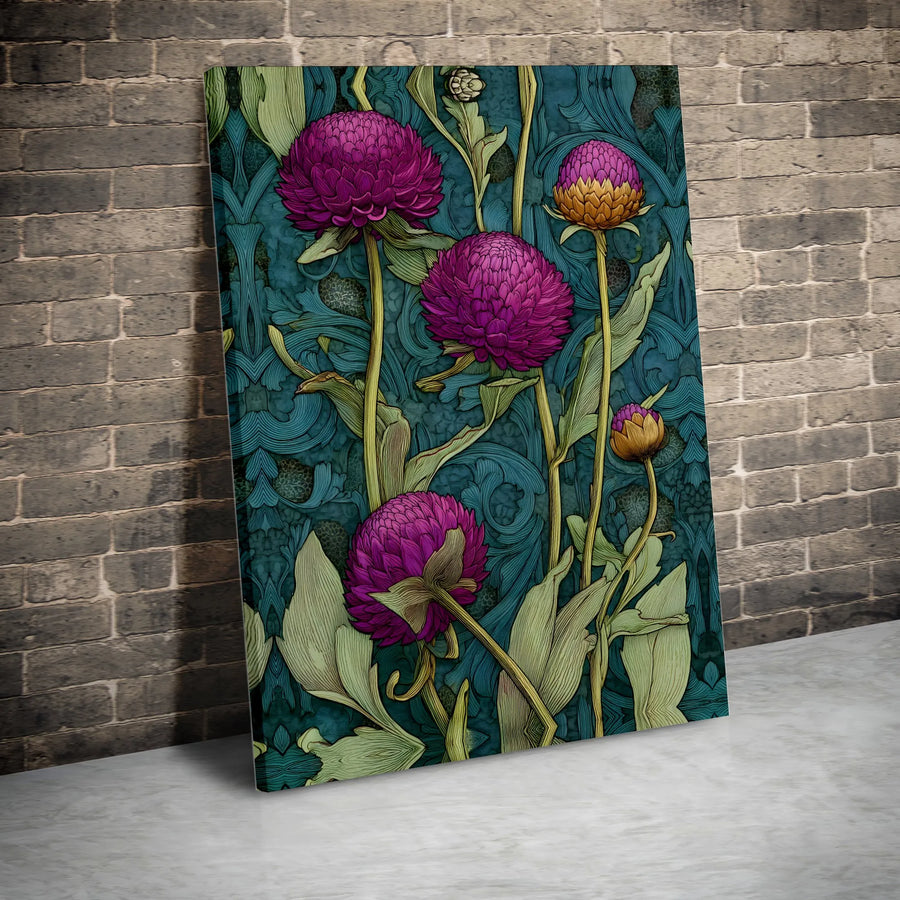 Vintage Floral Canvas Wall Art | Magenta Amaranth Botanical Illustration | Premium Gallery Wrapped Canvas | Living Room Decor Gift