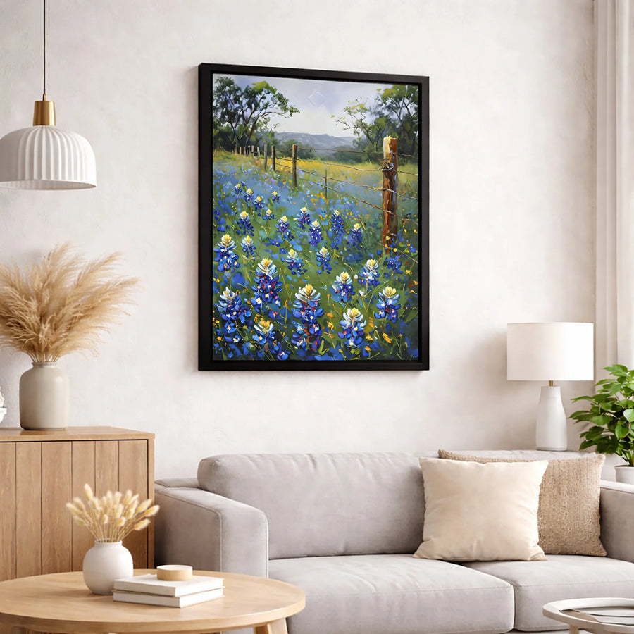 Texas Bluebonnets Canvas Wall Art | Impressionist Wildflower Landscape | 1.25” Gallery Wrap Premium Print | Rustic Farmhouse Decor Gift