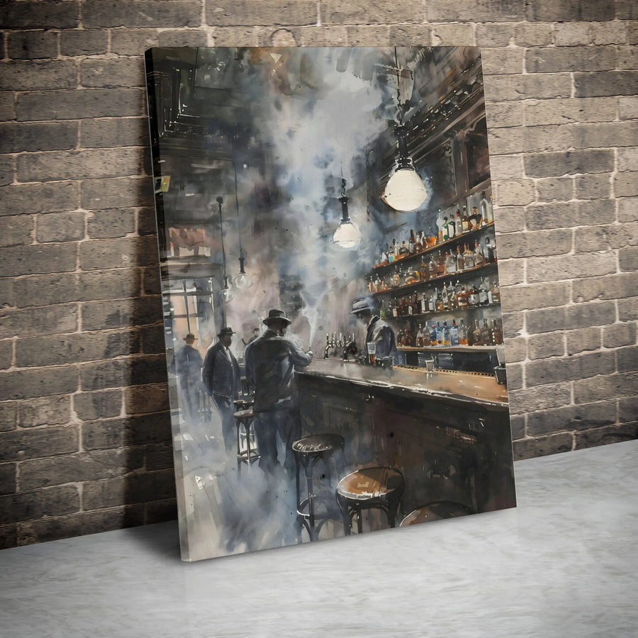 Speakeasy Bar Canvas Print | Moody Prohibition Gangster Scene | Premium 1.25" Gallery Wrapped Art | Vintage Pub Decor for Home or Man Cave