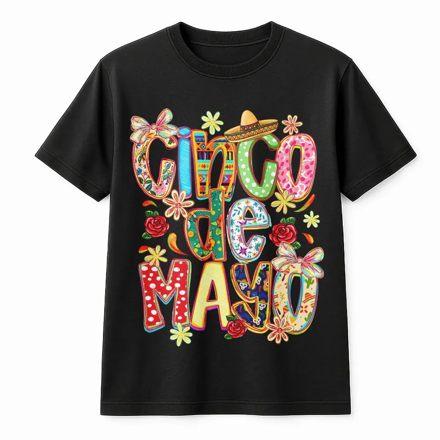 Cinco De Mayo T-Shirt | Colorful Coquette Bow Fiesta Graphic | Soft Cotton Blend | Women's Mexican Holiday Party Gift