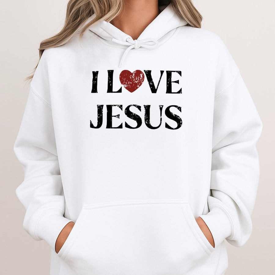 I Love Jesus Hoodie | Distressed Heart Graphic Faith Apparel | Premium Cotton Blend | Christian Gift for Men and Women