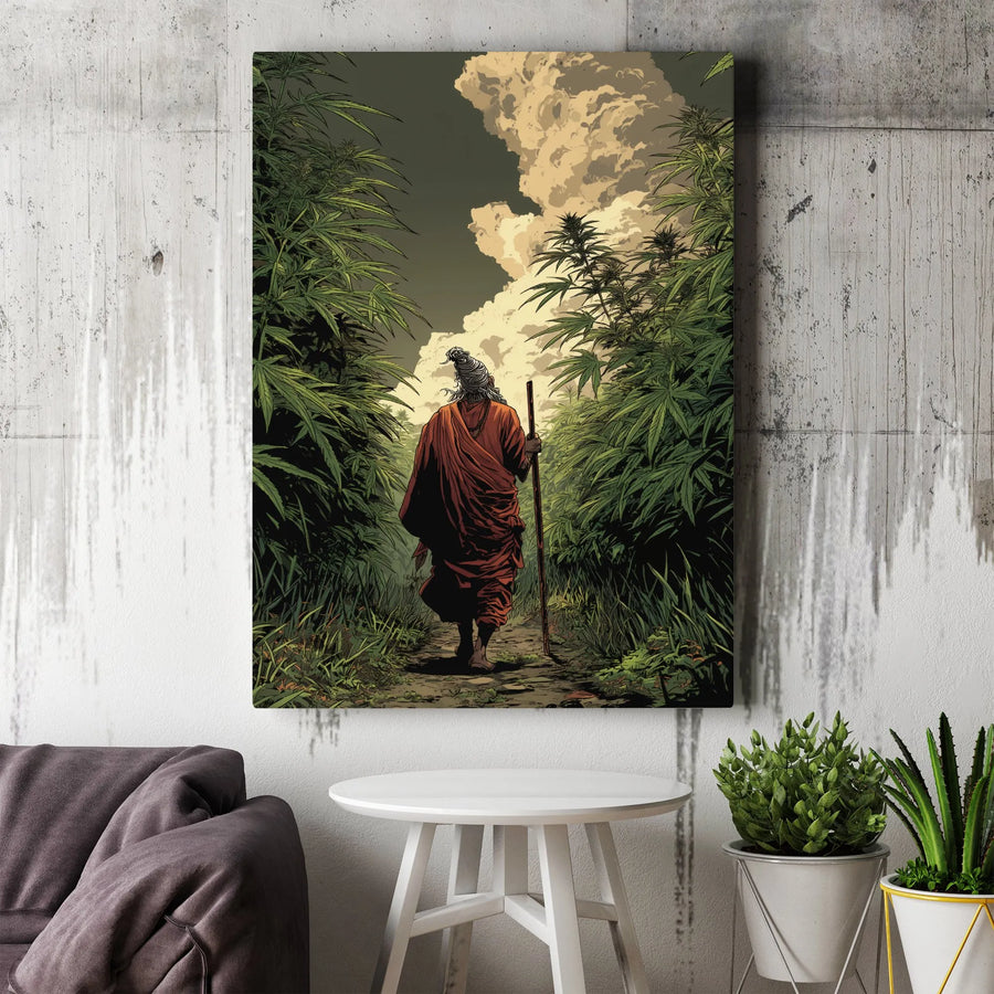 Sadhu Monk Canvas Print | Retro Comic Style Spiritual Wall Art | 1.25-Inch Premium Gallery Profile | Unique Gift for Meditation Enthusiasts