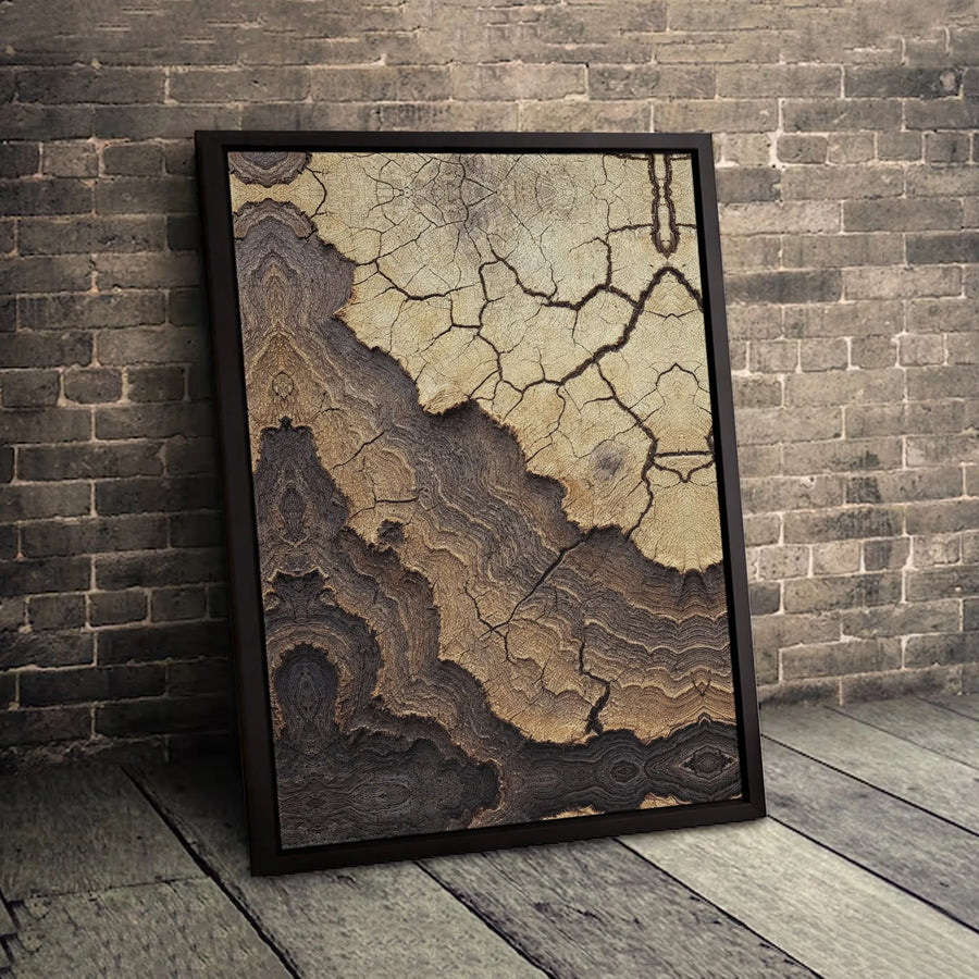 Abstract Cracked Wood Grain Wall Art | Neutral Earthy Texture Canvas Print | 1.25-Inch Gallery Wrap | Premium Modern Home Decor for Living Room