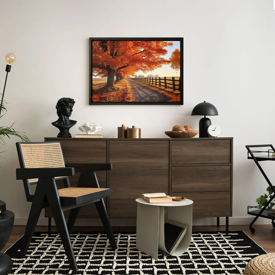 Autumn Country Road Canvas Art | Rustic Fall Trees Landscape | 1.25" Premium Gallery Wrap | Home Office Wall Decor Gift