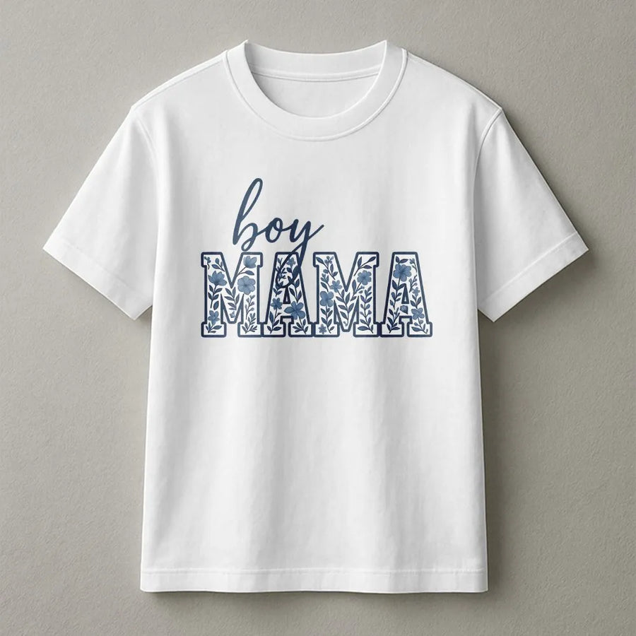 Boy Mama T-Shirt | Blue Toile Floral Print | Premium Comfort Colors Cotton | Mother's Day Gift for Mom of Boys