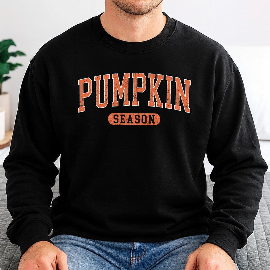 Pumpkin Season Sweatshirt | Vintage Varsity Fall Graphic Print | Premium Cotton Blend Crewneck | Cozy Autumn Gift For Women And Men