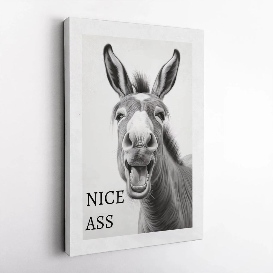 Nice Ass Donkey Wall Art | Funny Farmhouse Animal Portrait | Premium Gallery Wrapped Canvas Print | Humorous Home Decor Gift