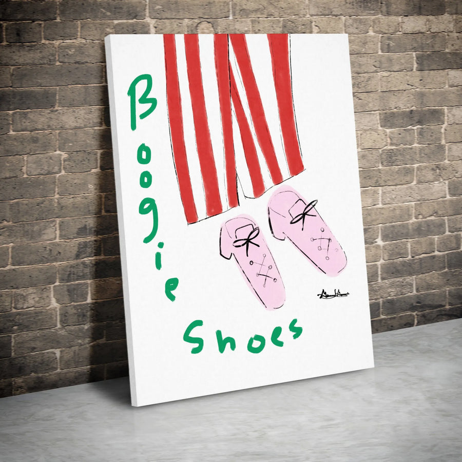 Boogie Shoes Wall Art | Retro Fashion Sketch Print | Premium Gallery Wrapped Canvas | Fun Gift for Dance Lovers & Music Fans