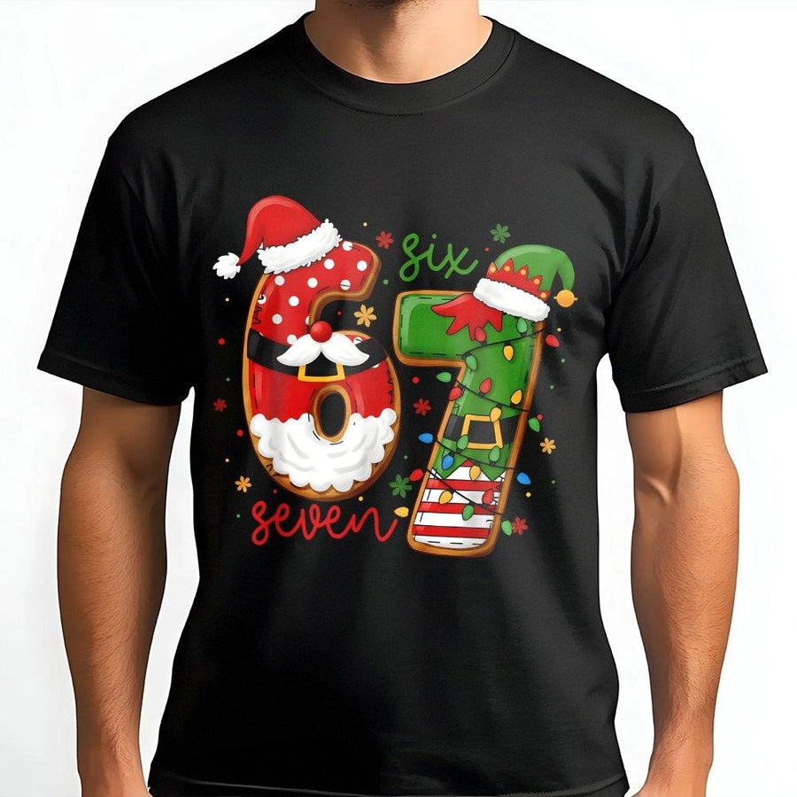 Christmas Number 67 T-Shirt | Funny Santa and Elf Holiday Graphic | Soft Cotton Premium Tee | Unique Birthday or Christmas Gift for Him or Her