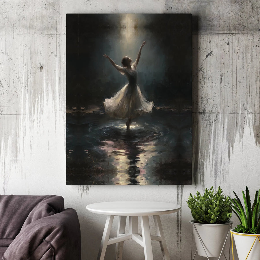 Ballerina Canvas Wall Art | Moody Oil Painting Style Spotlight Print | Gallery Quality 1.25 Inch Wrap | Premium Gift for Dance Lover