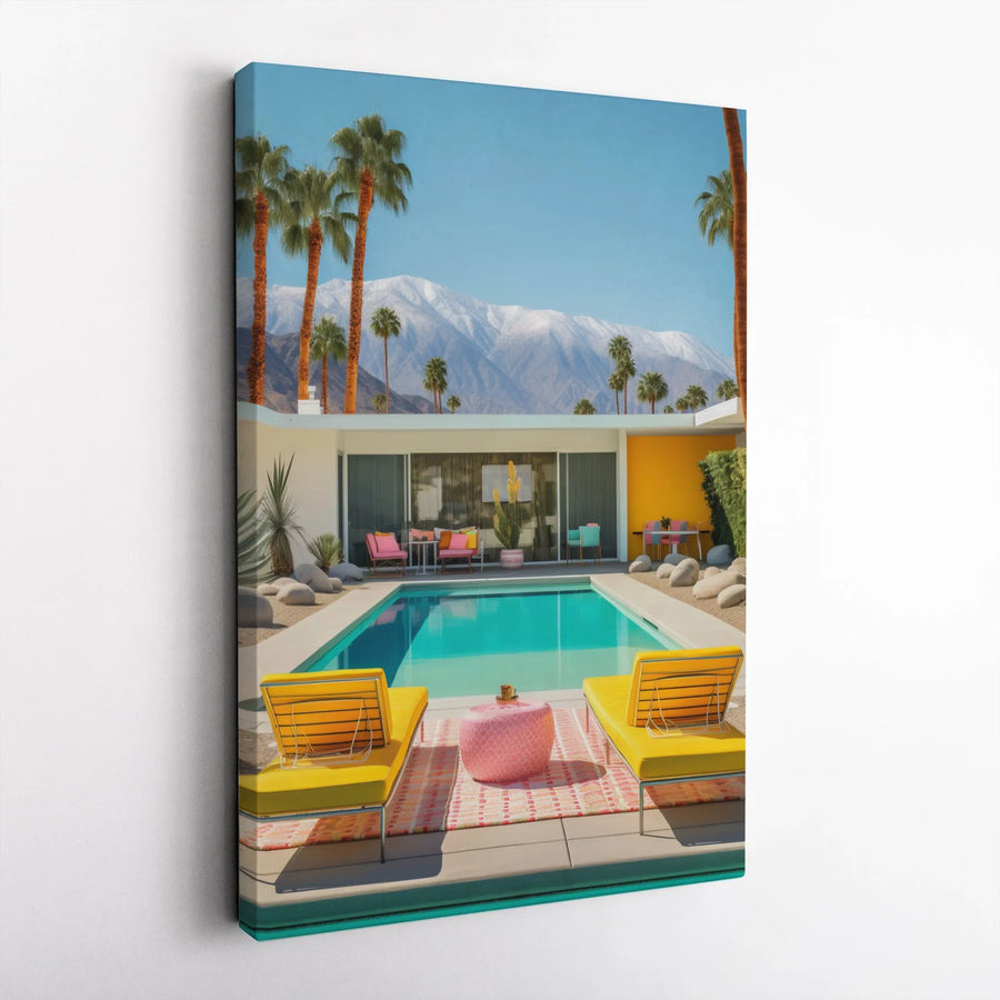 Mid-Century Modern Palm Springs Canvas Art | Desert Pool House Decor | 1.25-Inch Premium Gallery Wrap | Retro Travel Home Wall Decor