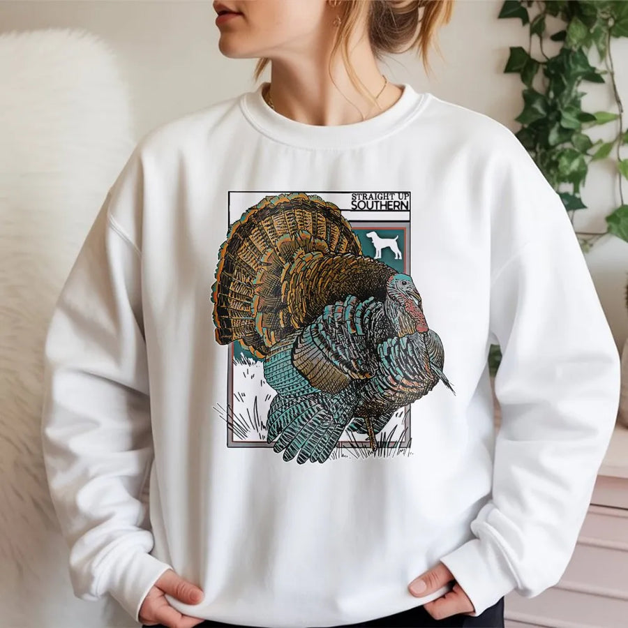 Wild Turkey Sweatshirt | Retro Southern Hunting Graphic | Premium Cotton Blend | Nature Lover Wildlife Gift For Hunters