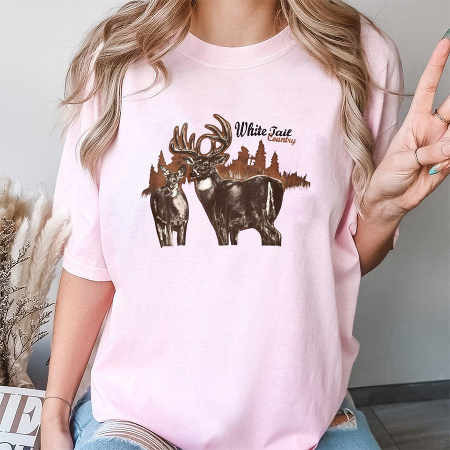 Whitetail Deer T-Shirt | Rustic Buck and Doe Graphic | 100% Cotton Premium Tee | Wildlife Hunting Gift for Outdoorsmen and Nature Lovers
