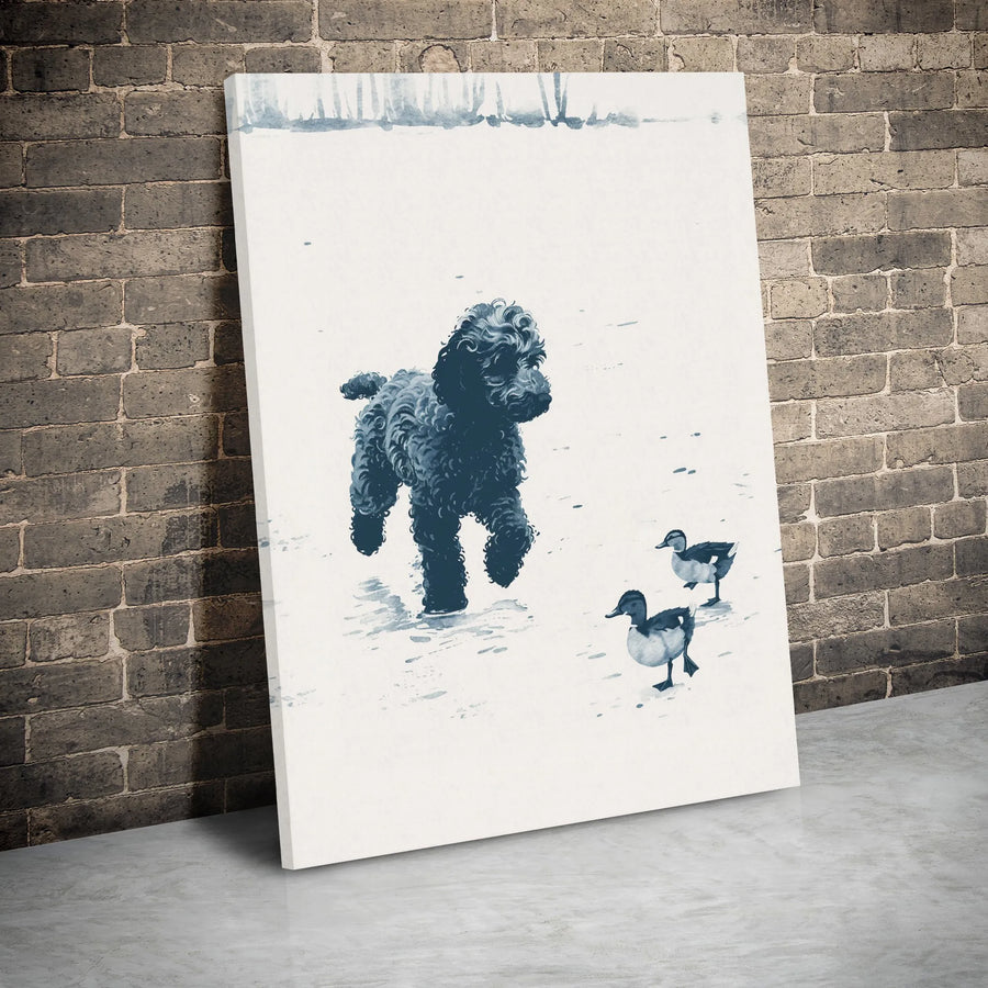 Black Poodle Canvas Wall Art | Winter Watercolor Dog Print | 1.25” Gallery Wrap Frame | Pet Lover Gift Decor