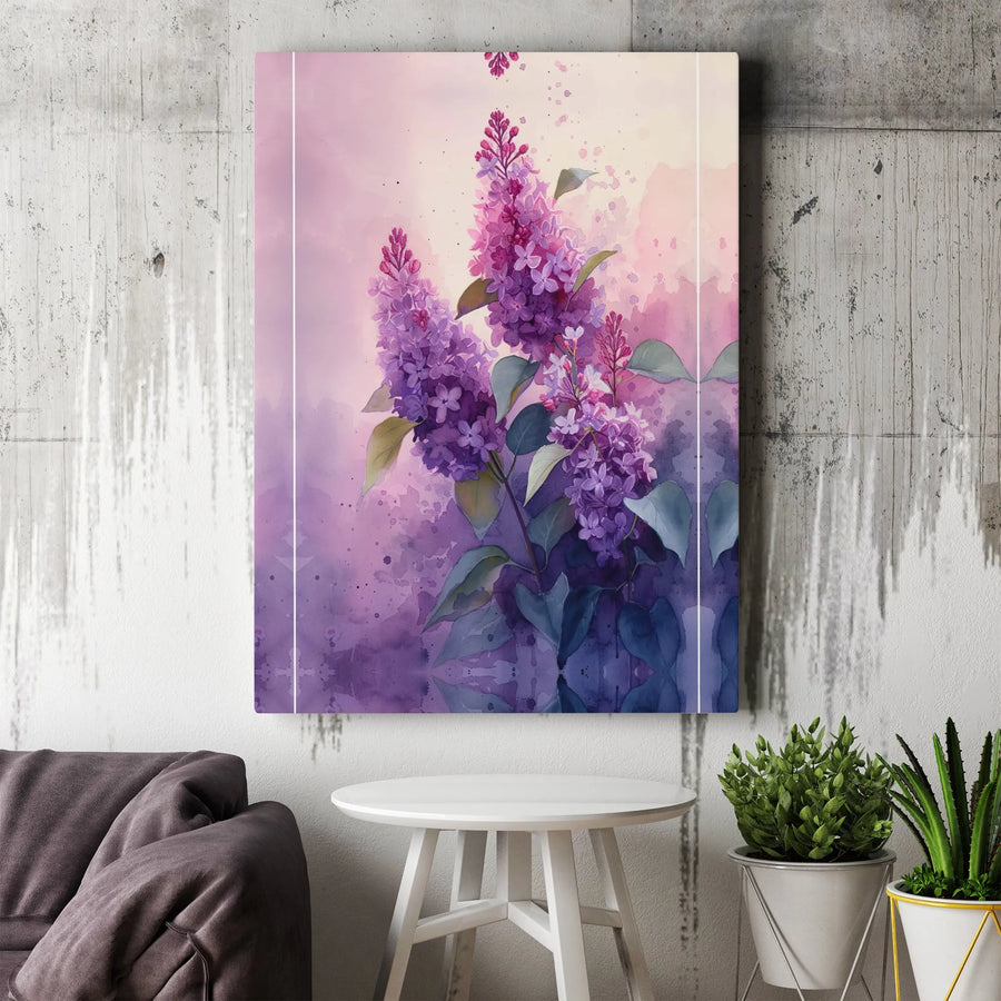 Purple Lilac Floral Wall Art | Watercolor Flower Botanical Print | Gallery Quality 1.25-Inch Canvas | Modern Home & Office Decor Gift