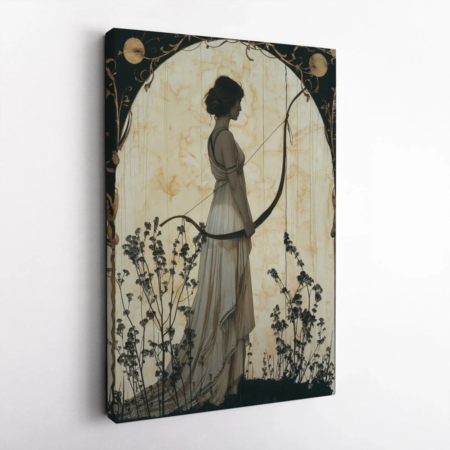 Art Nouveau Archer Goddess Wall Art | Mythological Huntress Canvas Print | Premium Gallery-Wrapped Decor | Elegant Home and Office Gift